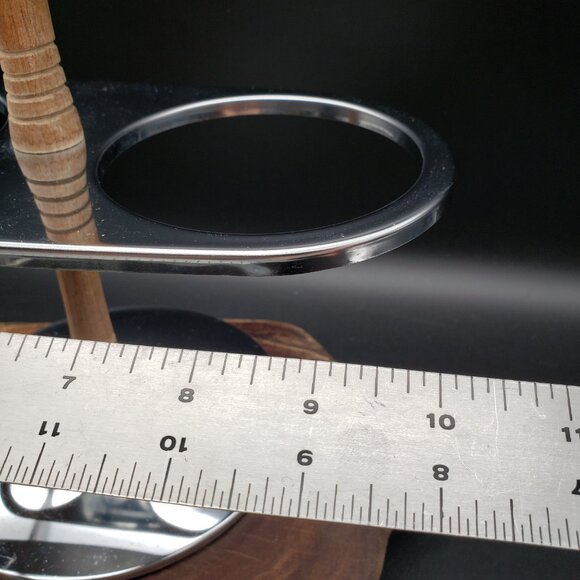 Vintage Mid Century Condiment Server 2 Glass Bowls Chrome Wood Handle + Spoons - Picture 2 of 6